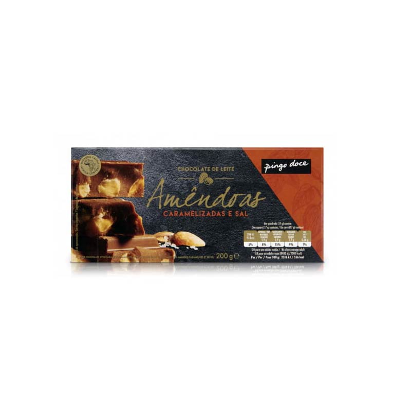 Chocolate leite amêndoas e caramelo salgado Pingo Doce 200g