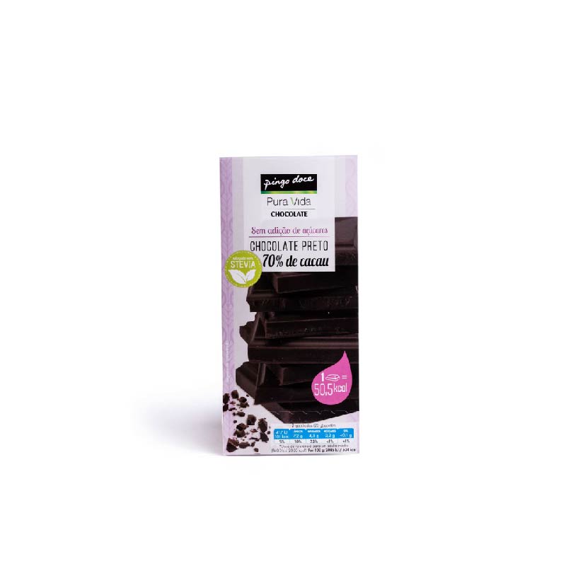 Chocolate negro 70% stevia Pura Vida 100g